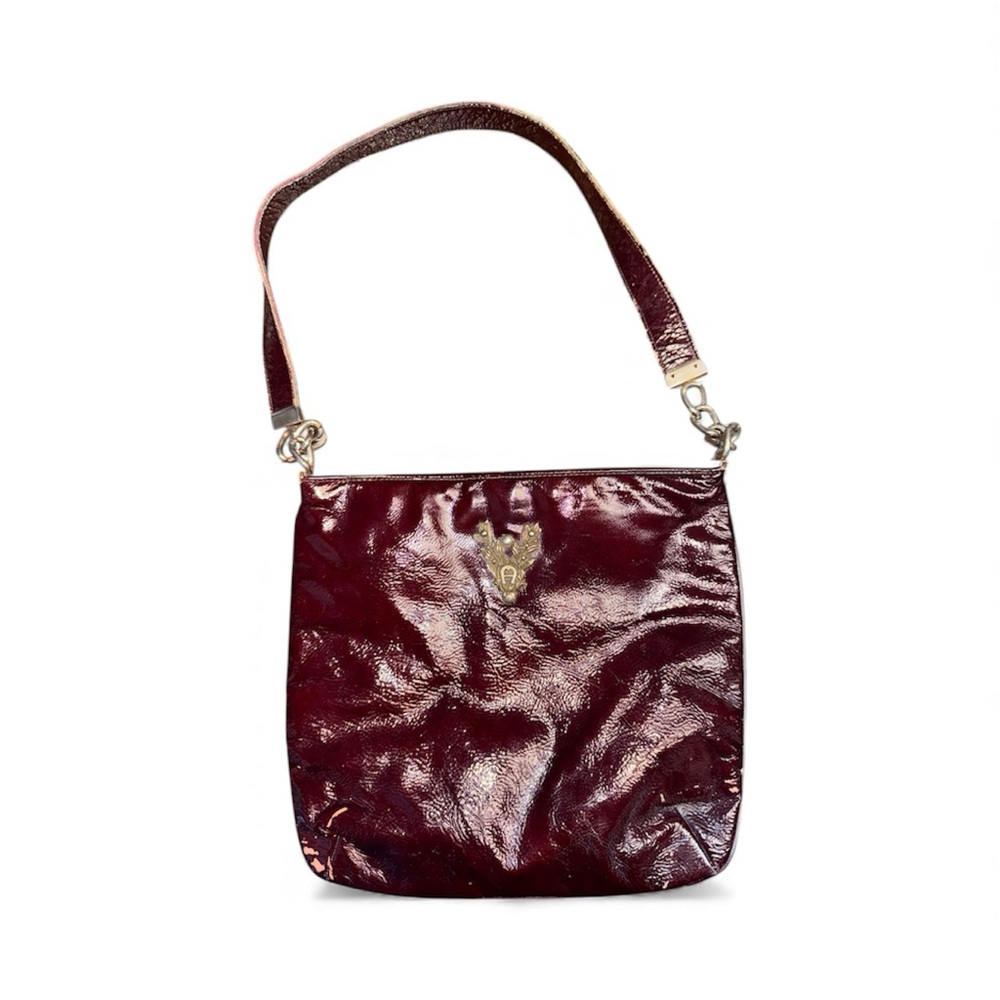 Vintage 1970s Etienne Aigner Burgundy Gloss Shoulder Bag